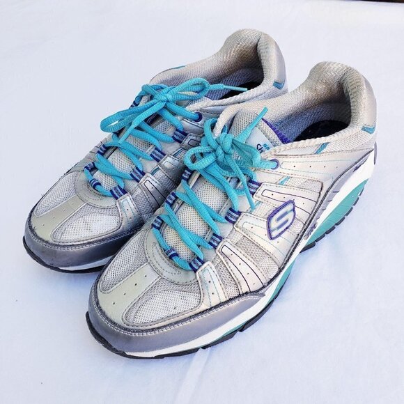 Skechers Shape Ups Silver and Turquoise Sneakers - Picture 1 of 9